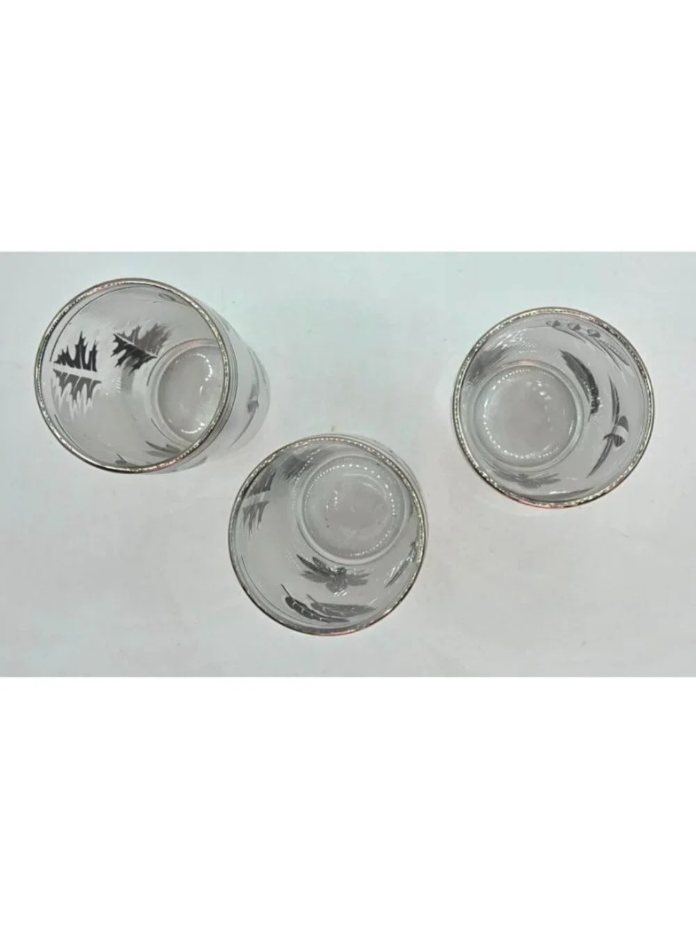 Vtg Silver Leaf Foliage Highball Glasses Metallic Rim 4